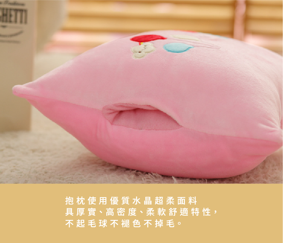 抱枕使用優質水晶超柔面料 具厚實高密度柔軟舒適特性 不起毛球不褪色不掉毛